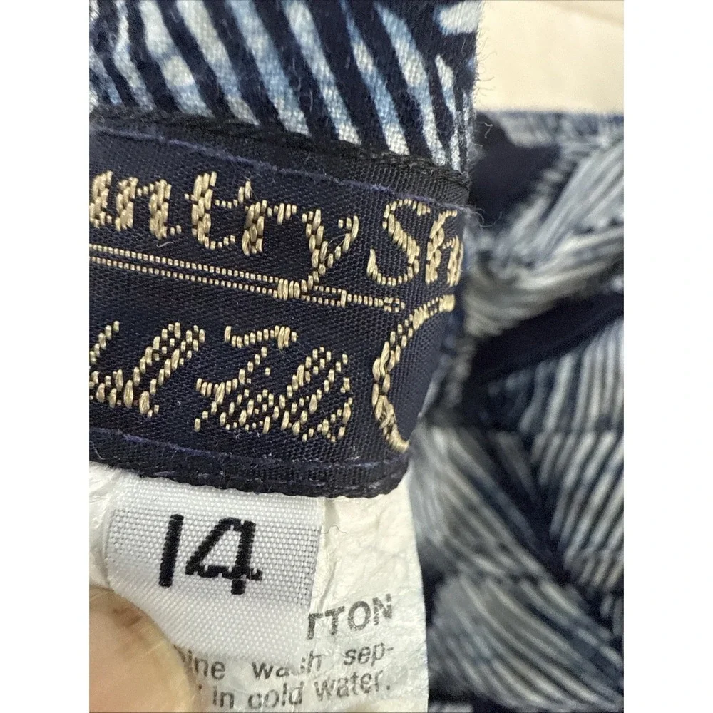 Vtg Country Shop Skirt Womens 14 Navy Leaf Print Maxi Button Front Made USA‎